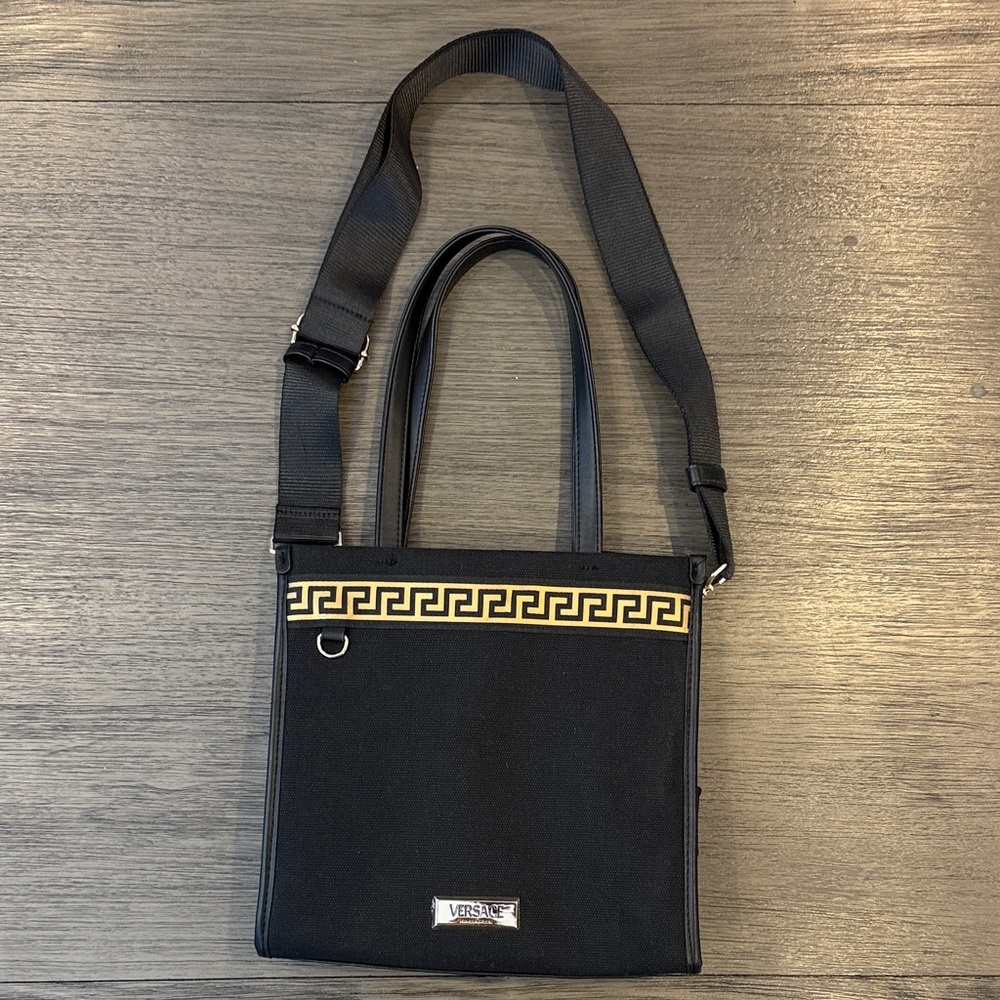 Versace Black Messenger Bag with Gold Accents